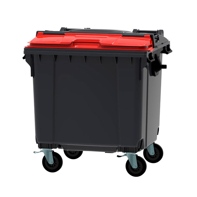 Container 1100 liter split deksel grijs/rood