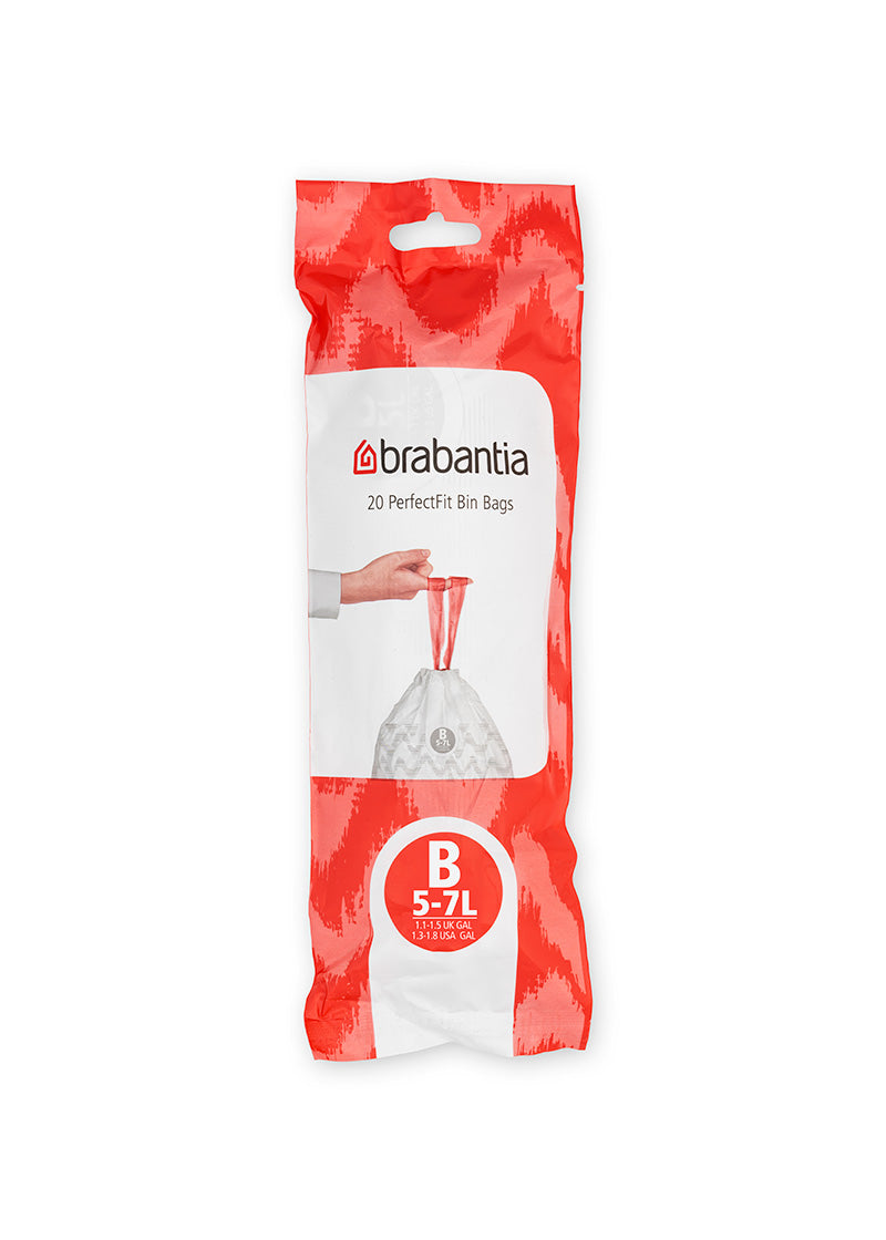 Brabantia PerfectFit afvalzak met trekbandsluiting 5-7 liter code B, 12 x 20 stuks wit
