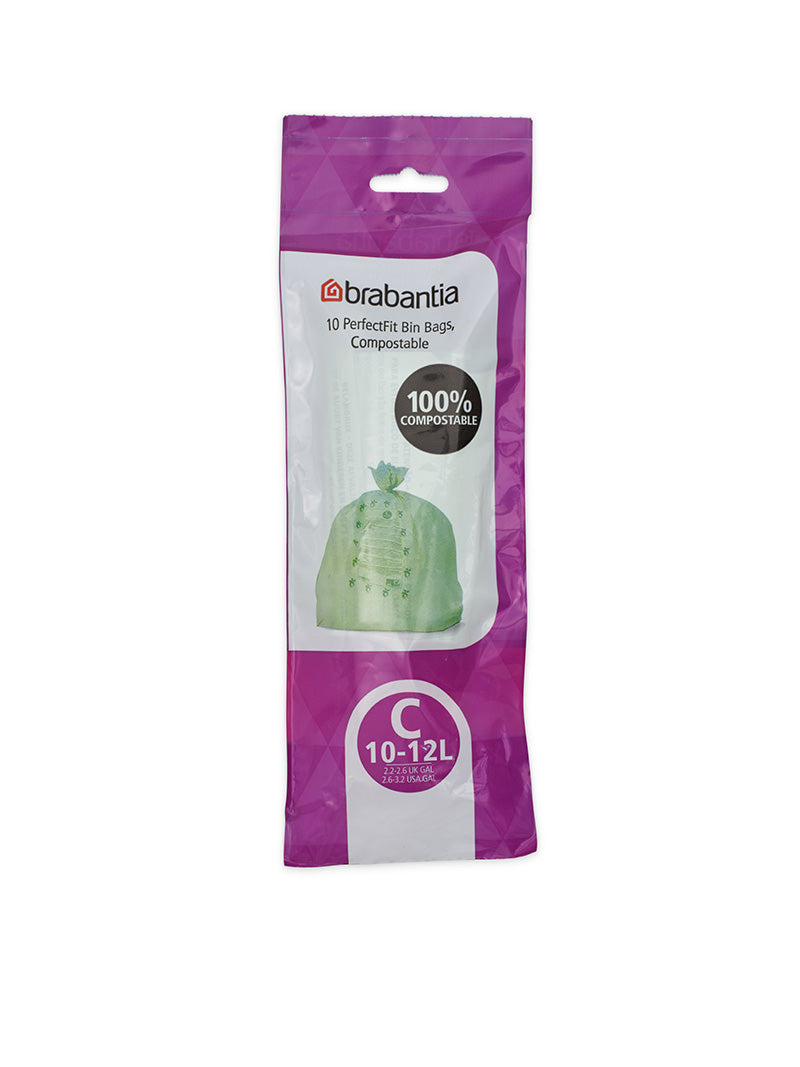 Brabantia PerfectFit afvalzak composteerbaar 10-12 liter code C, 12 x 10 stuks groen