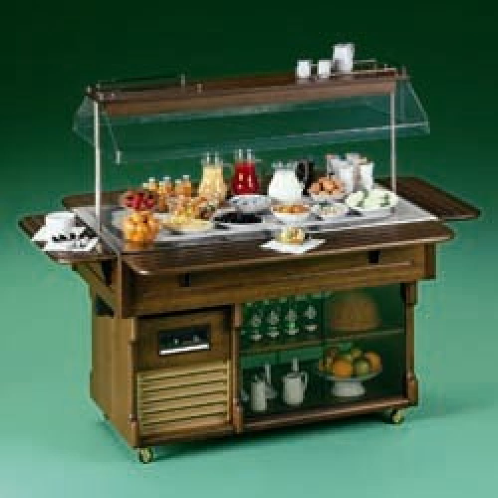 Buffet met gekoeld oppervlak voor 4 x GN 1/1, massief houten uitvoering op zwenkwielen, Diamond BRINA4MLUX-LIQ