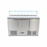 Pizzawerkbank - 137 cm - 3 Deuren - 8 x 1/6 GN - incl. Glazen Afdekking