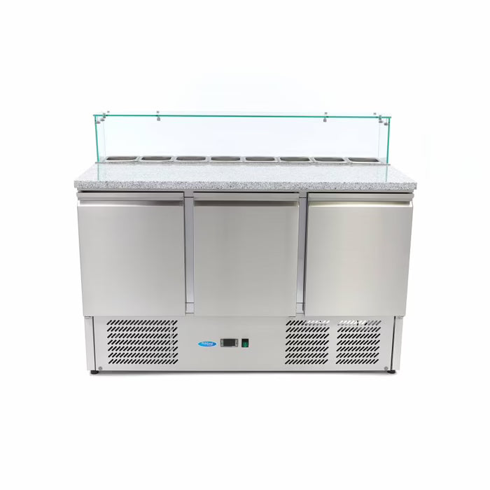 Pizzawerkbank - 137 cm - 3 Deuren - 8 x 1/6 GN - incl. Glazen Afdekking