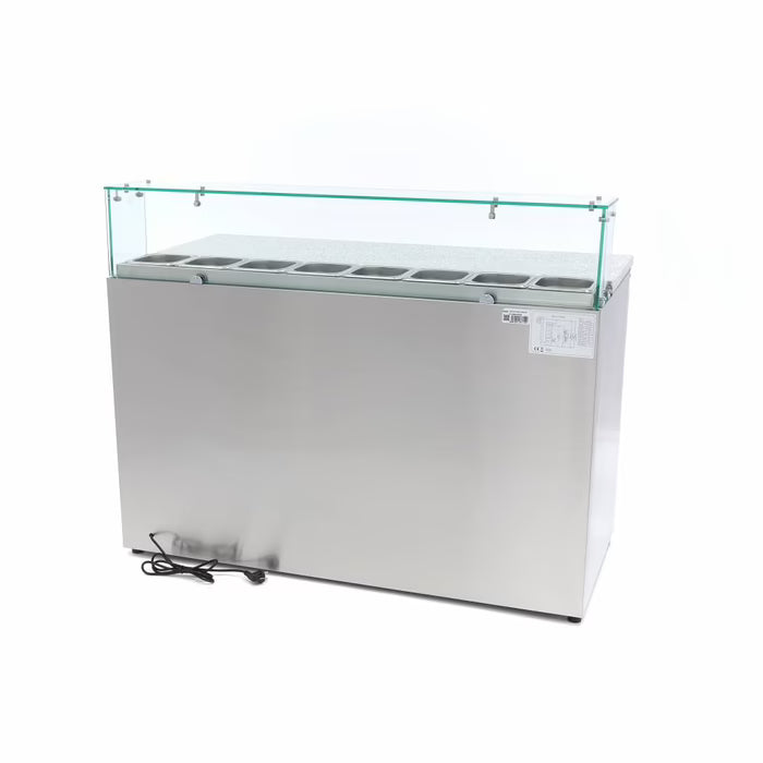 Pizzawerkbank - 137 cm - 3 Deuren - 8 x 1/6 GN - incl. Glazen Afdekking