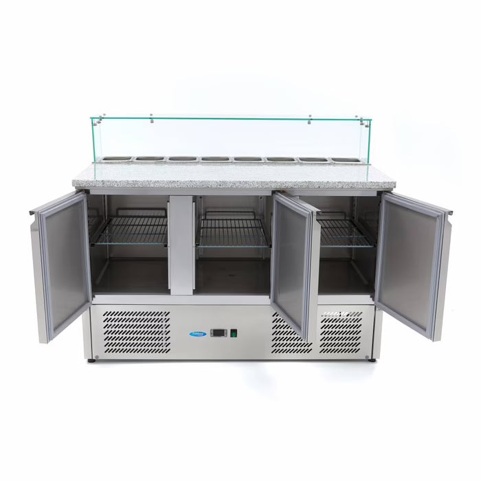 Pizzawerkbank - 137 cm - 3 Deuren - 8 x 1/6 GN - incl. Glazen Afdekking
