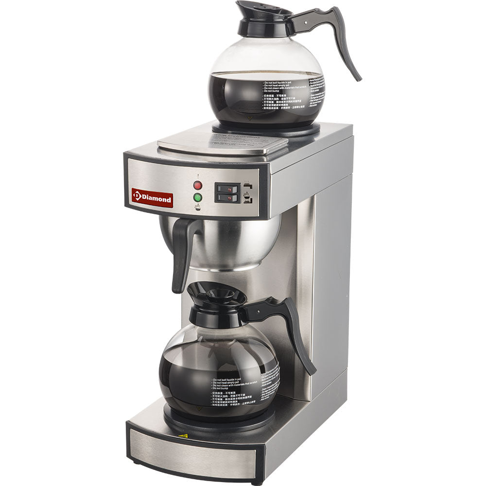 Halfautomatische percolator met 1 groep en 2 warmhoudplaten, 12 kopjes in 6 minuten, Diamond PCF-S2/F