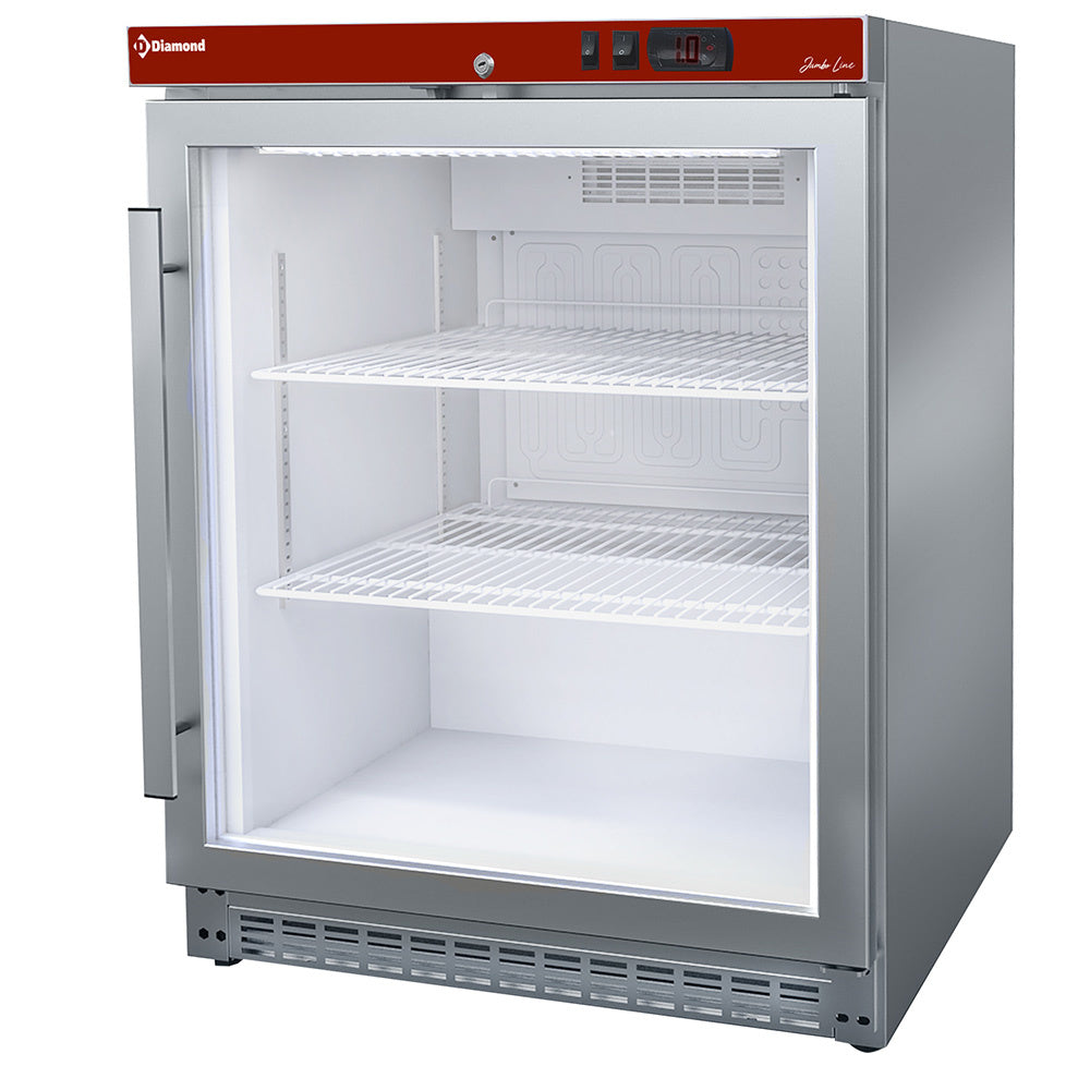 Geventileerde koelkast met glazen deur 150 liter, roestvrij staal, Diamond PV200X/G-R6