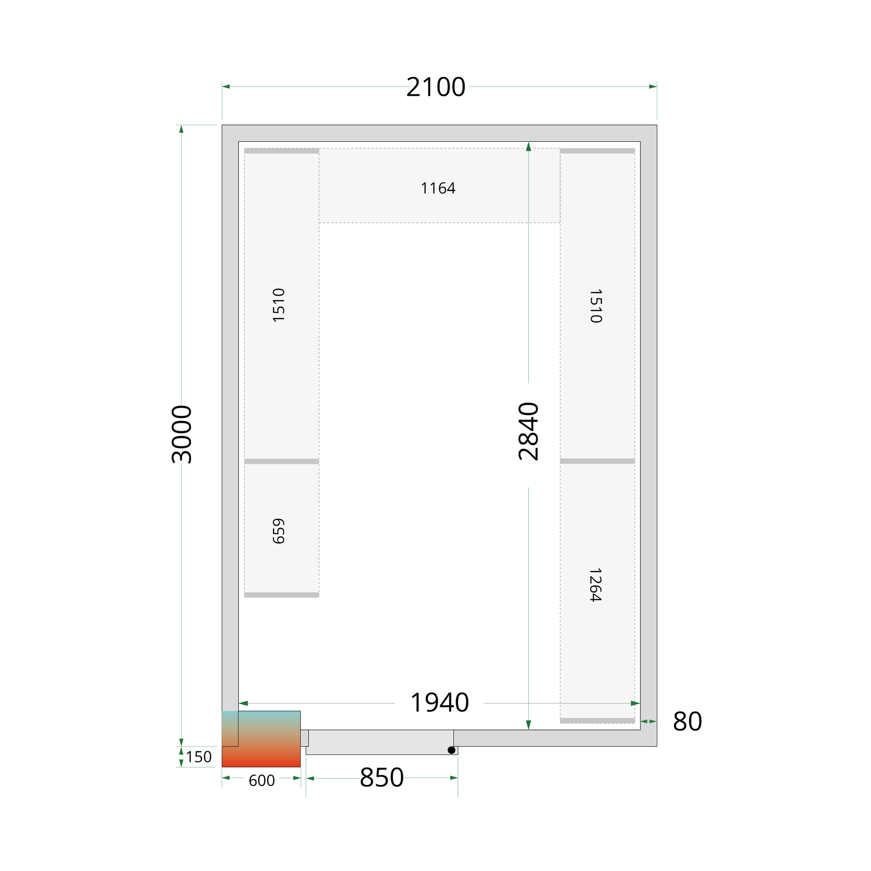 TEFCOLD Koelcelpanelen 80 mm CR 210x300x220 WD