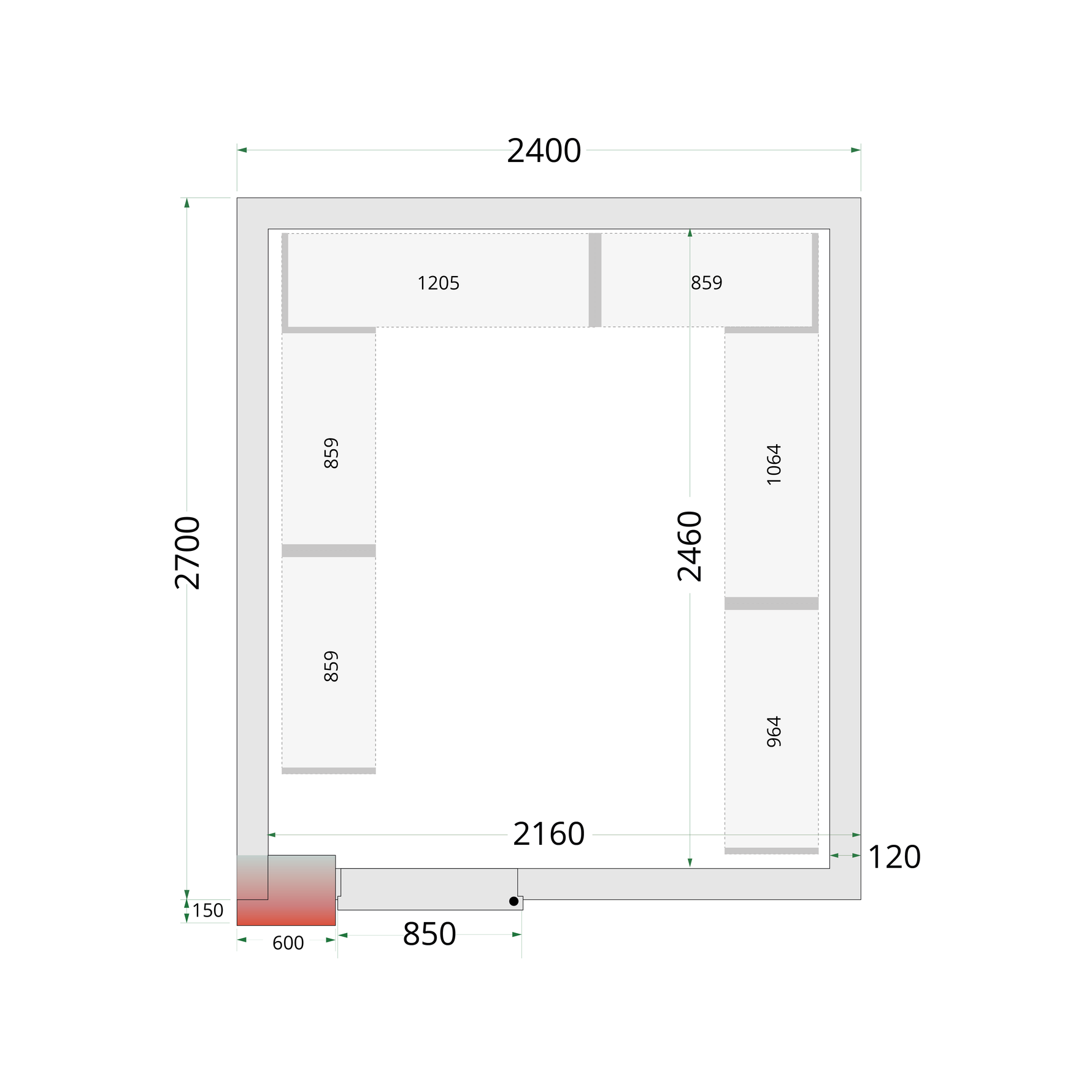 TEFCOLD Vriescelpanelen 120 mm - 850 mm brede deur CR 240x270x220 WD