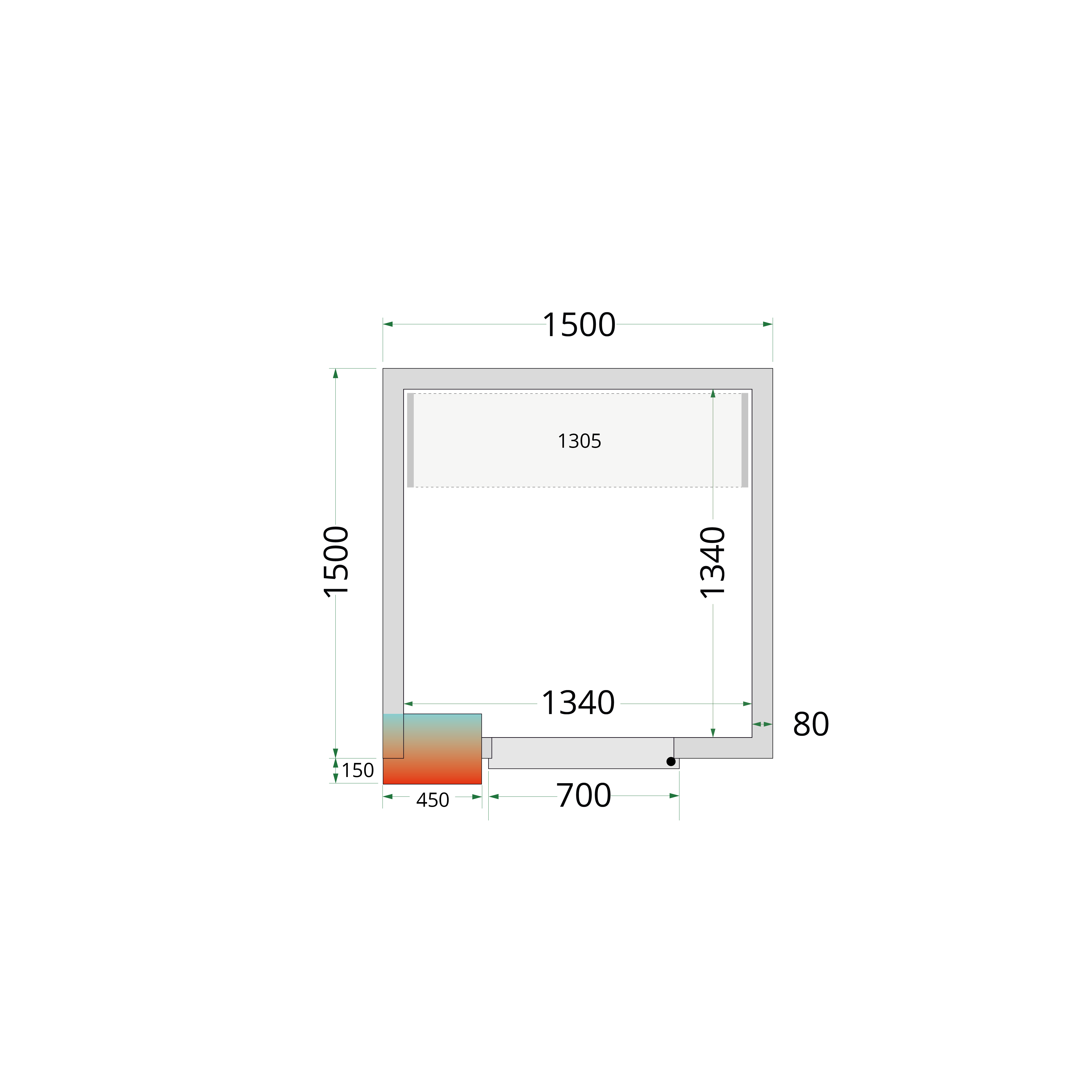 TEFCOLD Koelcelpanelen 80 mm - zonder vloer CR 150x150x212 NF