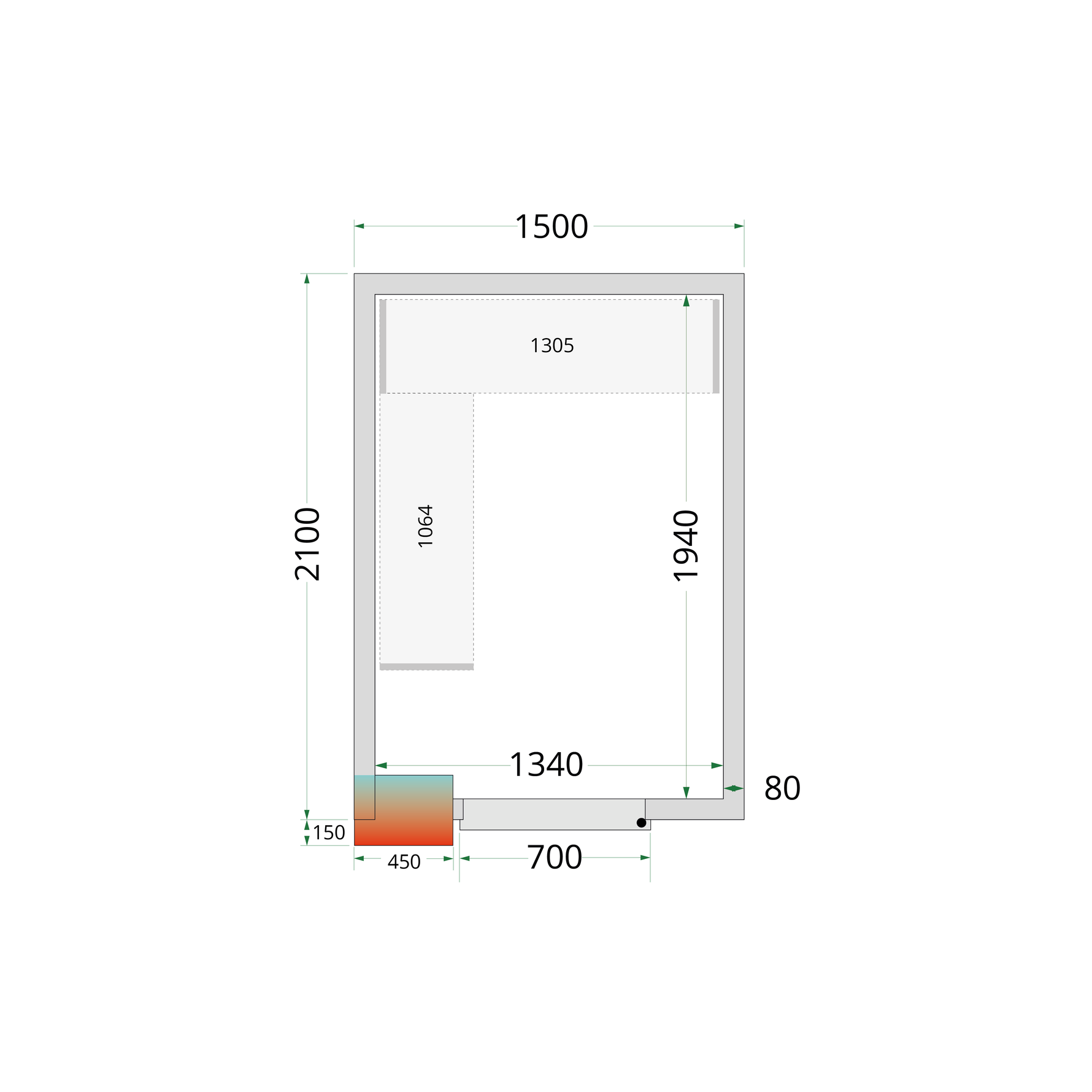 TEFCOLD Koelcelpanelen 80 mm - zonder vloer CR 150x210x212 NF
