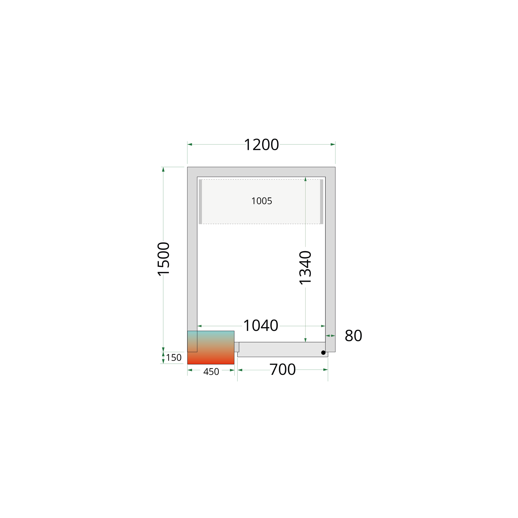 TEFCOLD Koelcelpanelen 80 mm - zonder vloer CR 120x150x212 NF