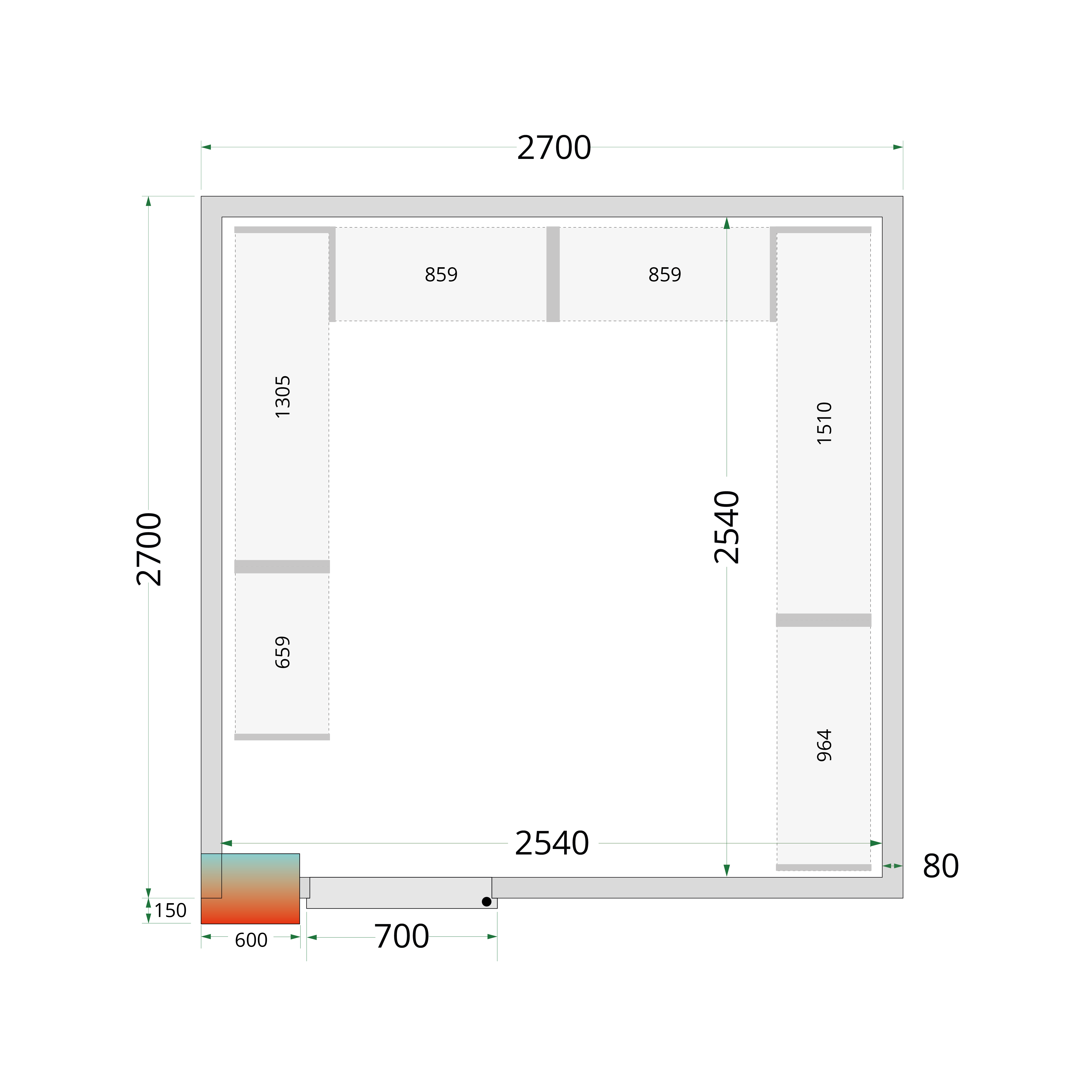 TEFCOLD Koelcelpanelen 80 mm - zonder vloer CR 270x270x212 NF