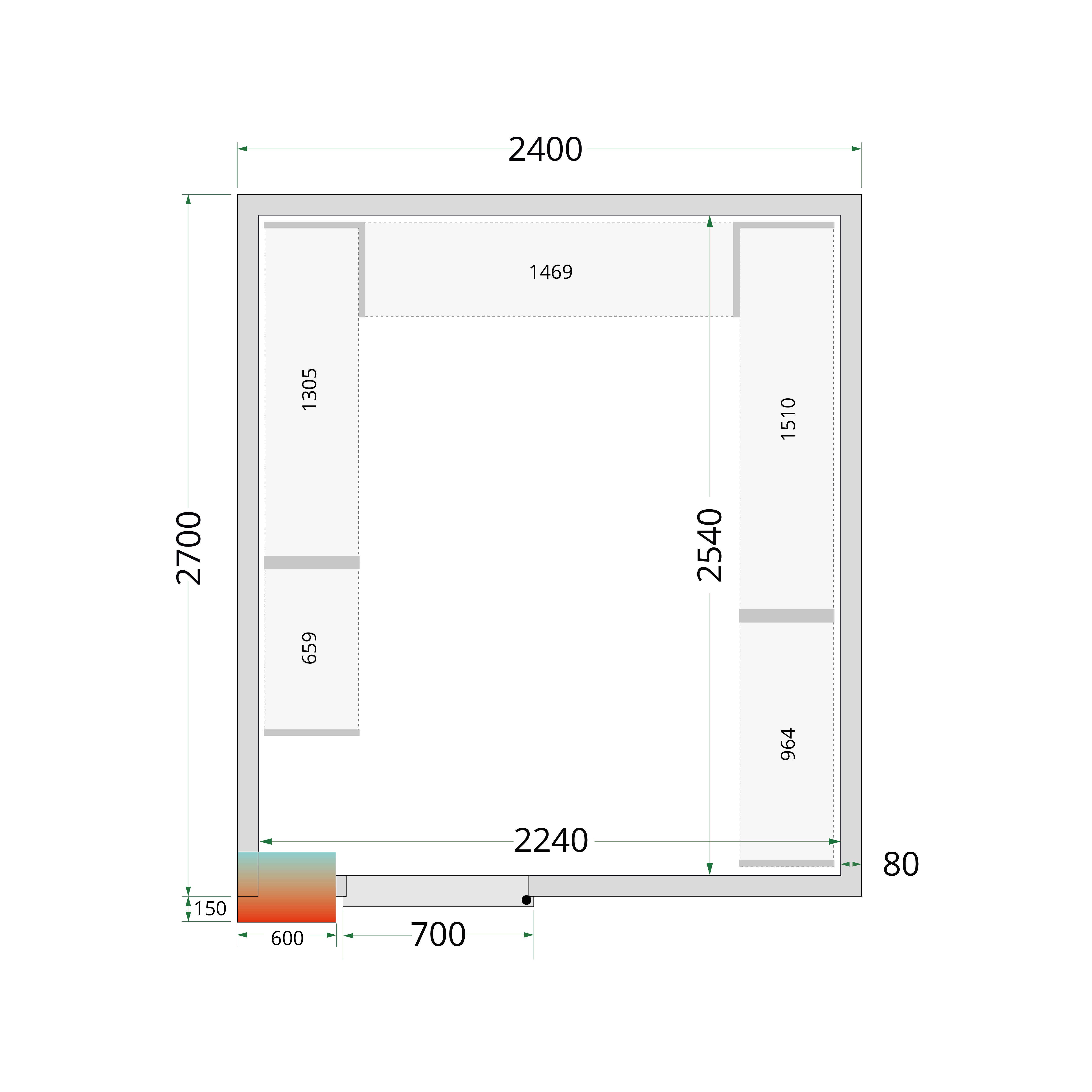 TEFCOLD Koelcelpanelen 80 mm - zonder vloer CR 240x270x212 NF
