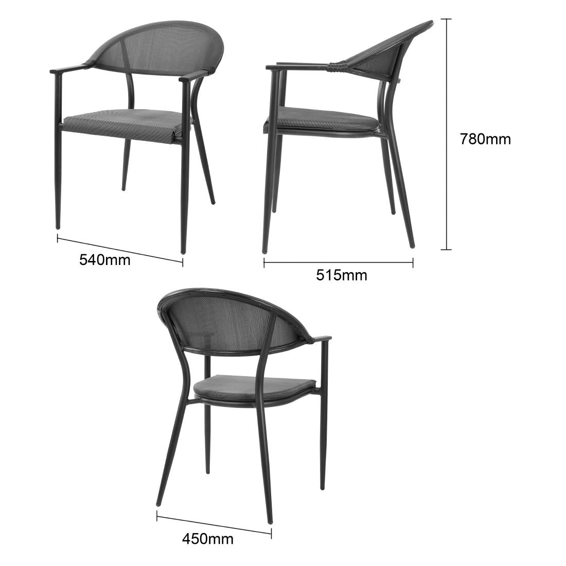 Bolero Santiago outdoor armstoelen zwart (4 stuks)