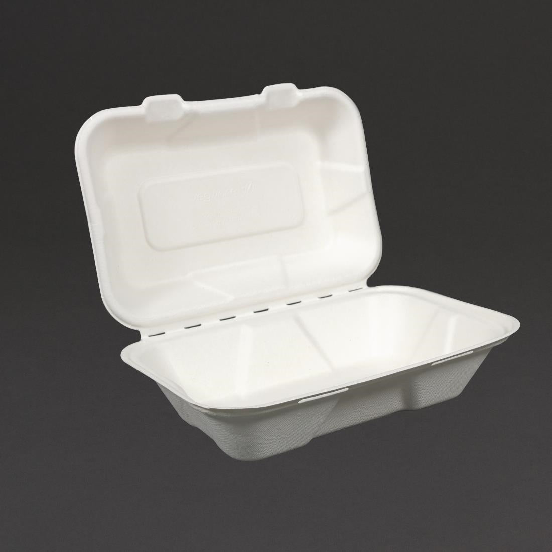 Vegware composteerbare bagasse voedseldozen met scharnierdeksel 22,8cm (200 stuks)