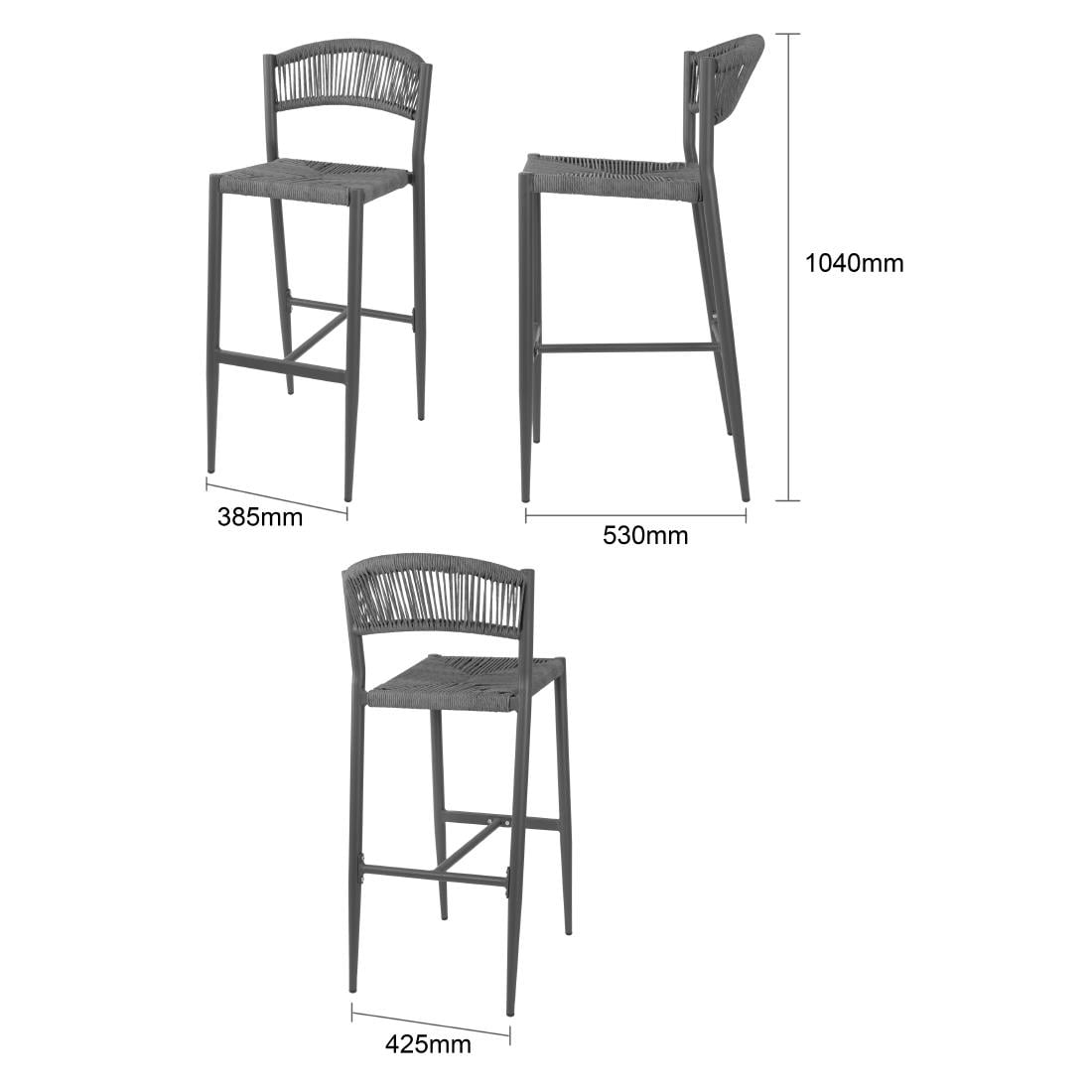 Bolero Eden PE gevlochten rattan outdoor barkrukken antraciet (2 stuks)