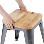 Bolero Bistro stalen kruk met houten zitting - grijs (4 stuks)