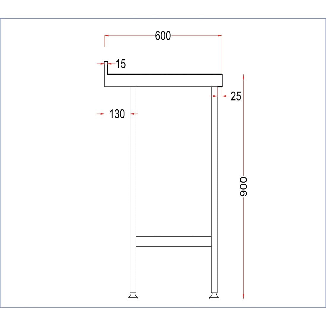 Holmes roestvrijstalen wandtafel met opstand 1500 mm