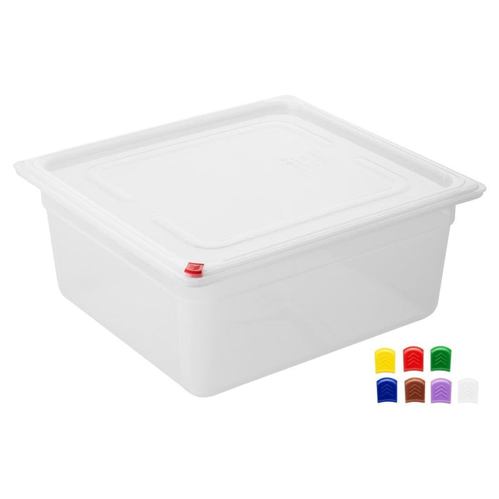 Hygiplas Click PP GN Container 2/3 met Deksel & 7 Kleur Clips 150mm 12Ltr (Set van 4)