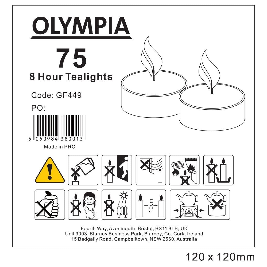 Olympia theelichten 8 uur (75 stuks)