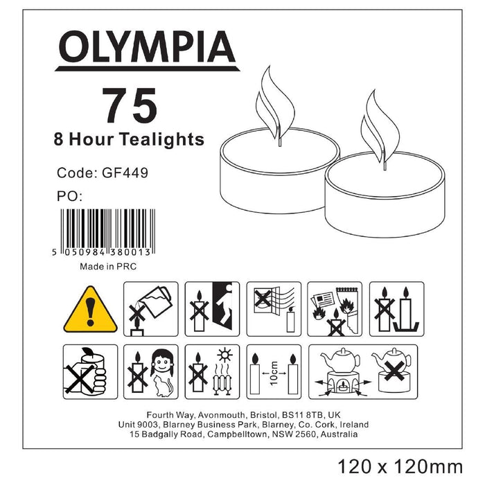 Olympia theelichten 8 uur (75 stuks)