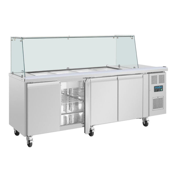 Polar U-serie vierdeurs saladette met vierkant kuchscherm