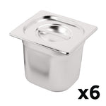 Vogue roestvrijstalen gastronorm bakset met deksels 1/6 (set van 6)