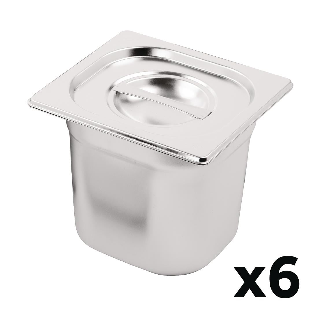 Vogue roestvrijstalen gastronorm bakset met deksels 1/6 (set van 6)