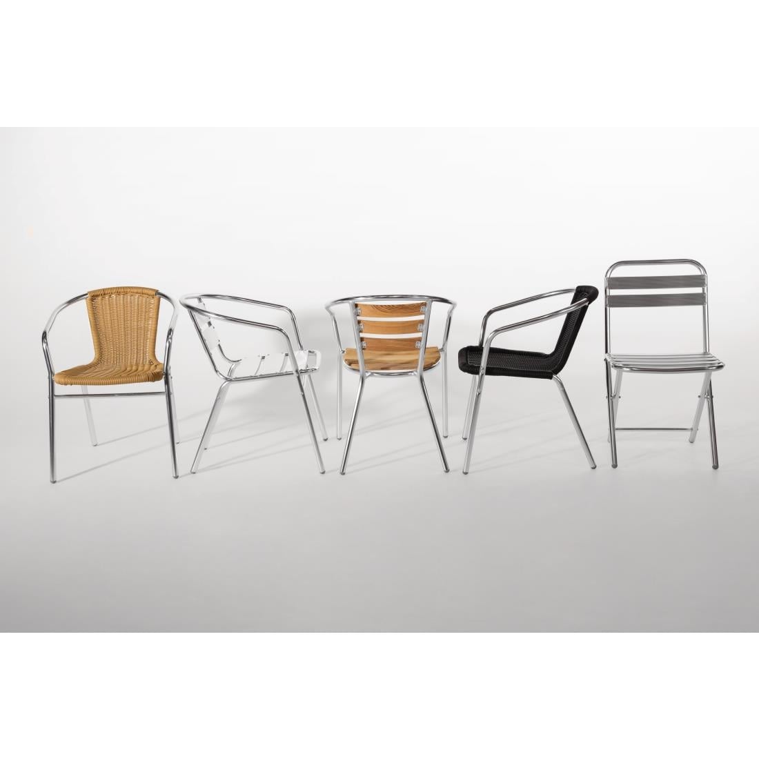 Bolero aluminium en essenhouten stoelen met armleuning (4 stuks)