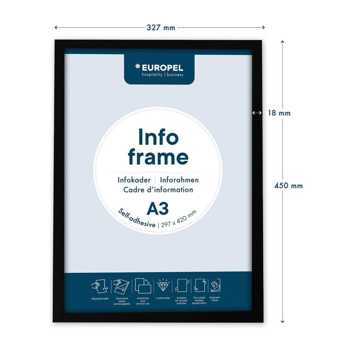 Europel Info Kader / Zelfklevende Set 2 Stuks A3 Zwart