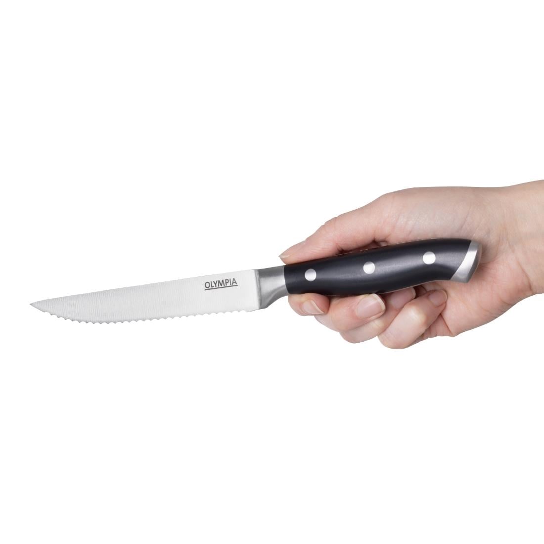 Olympia Premium Geklonken Steakmessen Met Zwarte Abs Handvatten (Set Van 6)