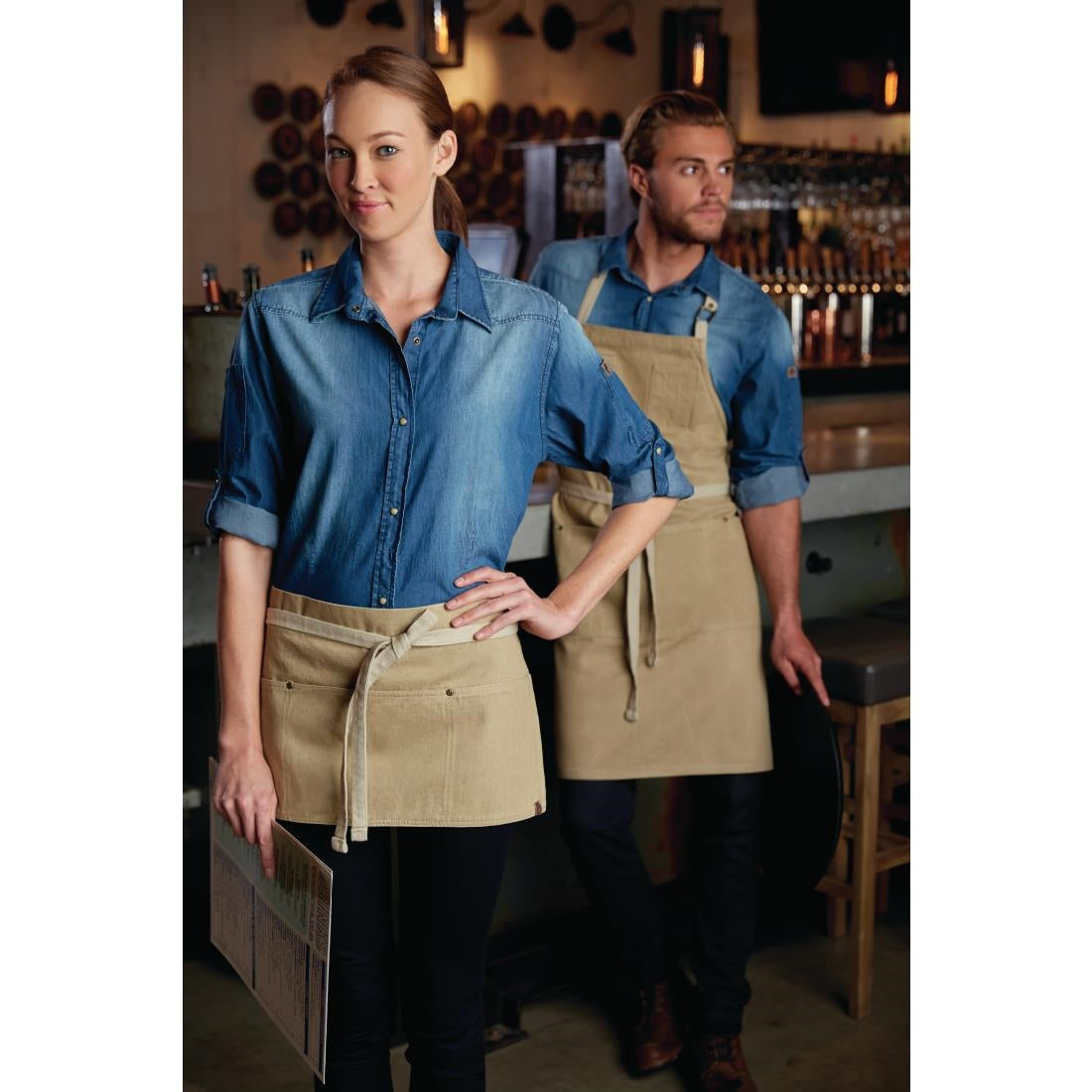 Chef Works Austin Denim kort schort naturel