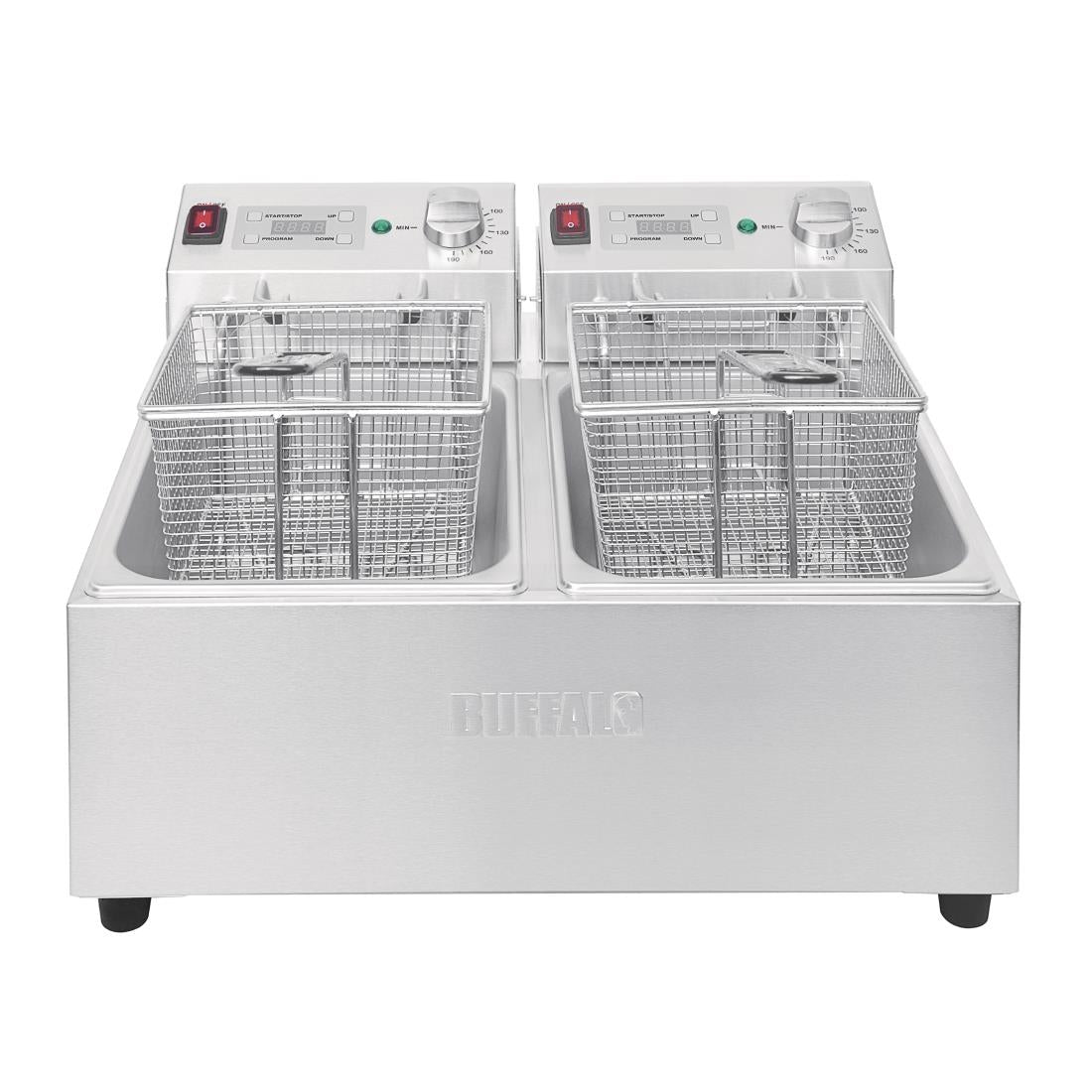 Buffalo tweeling tank tweeling mand 2x5ltr aanrecht friteuse met timers 2x2.8kw