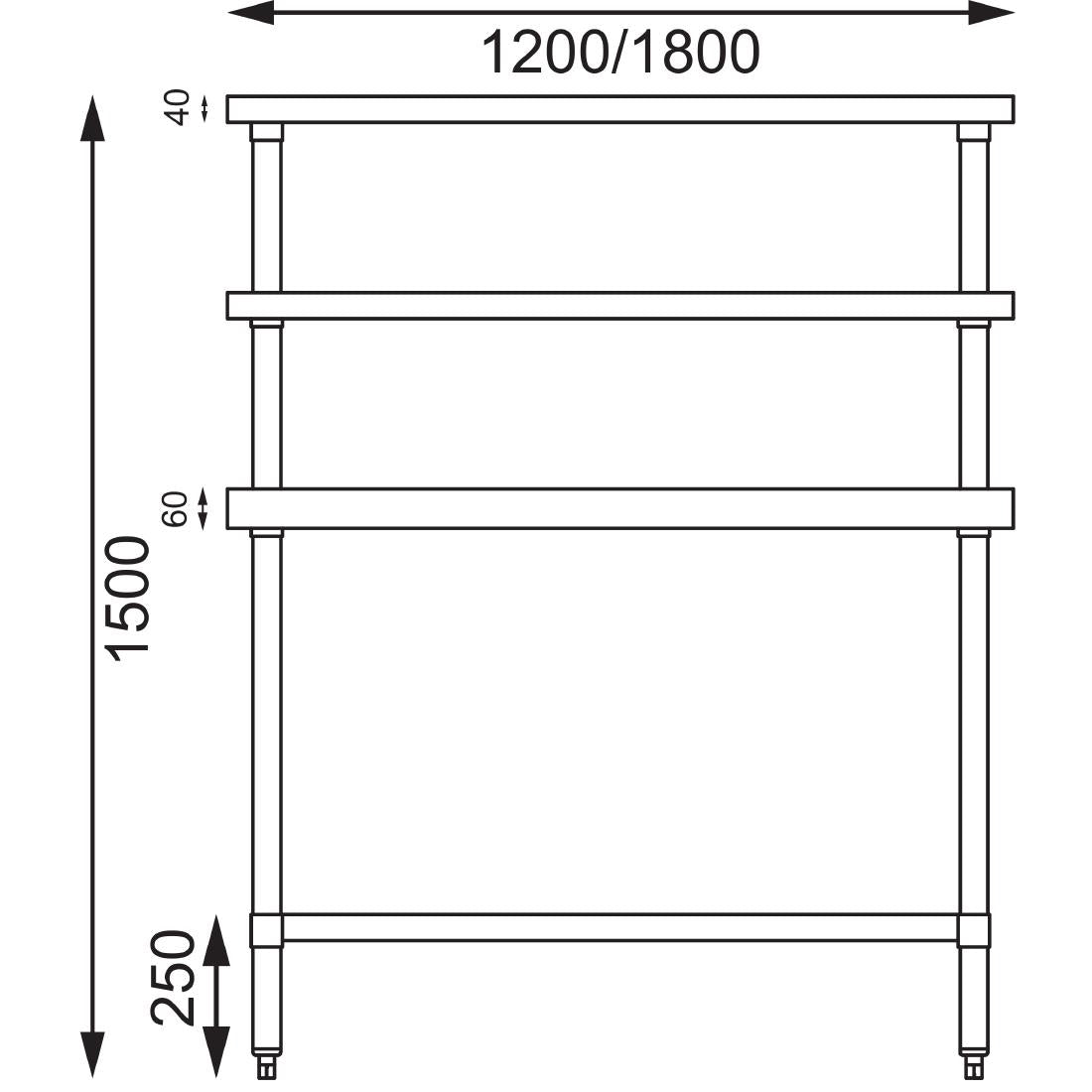 Vogue RVS werktafel met wandplanken 180cm