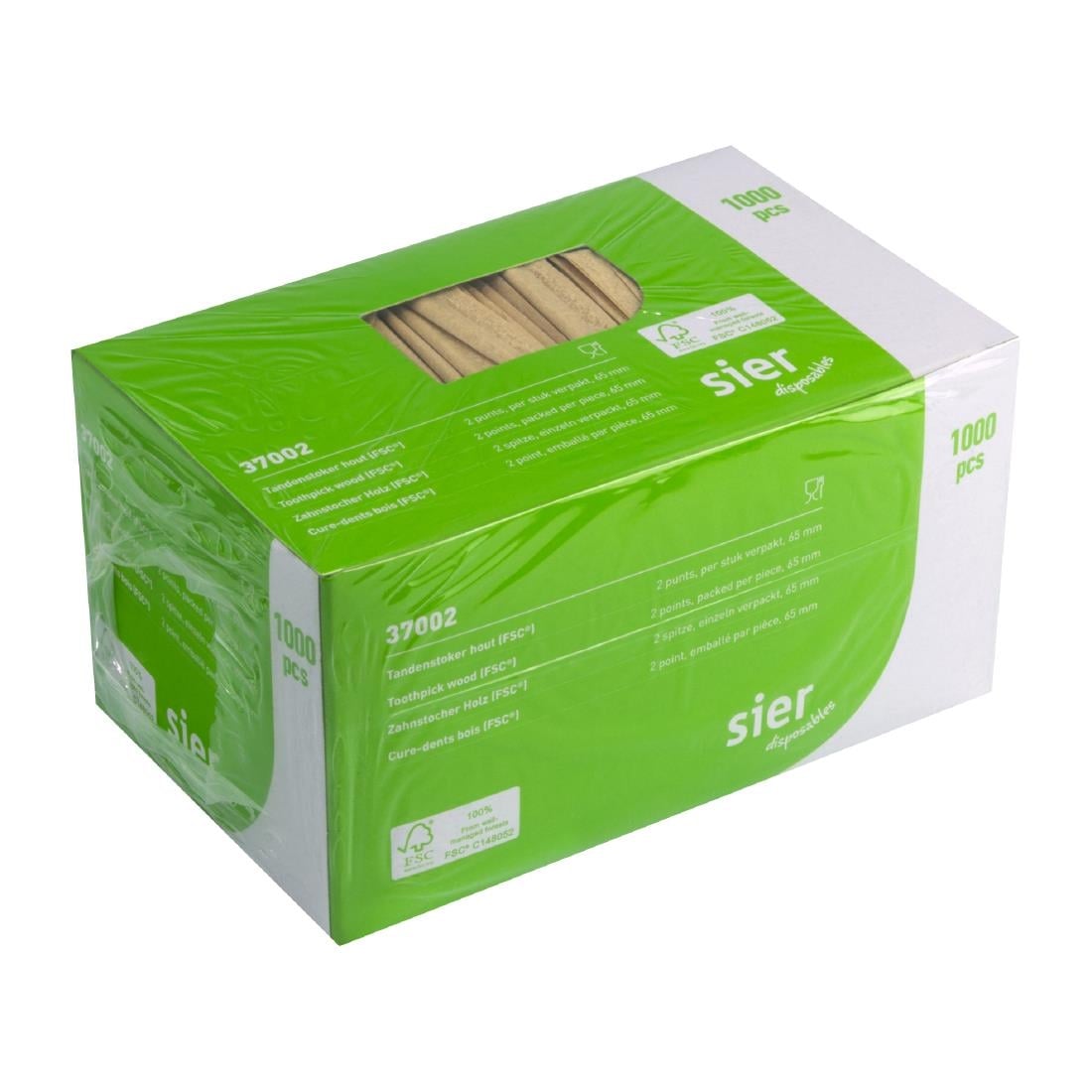 Sier Disposables FSC® Houten Tandenstoker, Twee Punten, Per Stuk Verpakt, 65 mm (doos van 1000 stuks)