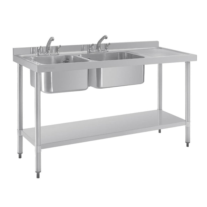 Vogue RVS spoeltafel dubbele spoelbak afdruiprek rechts 150x60cm