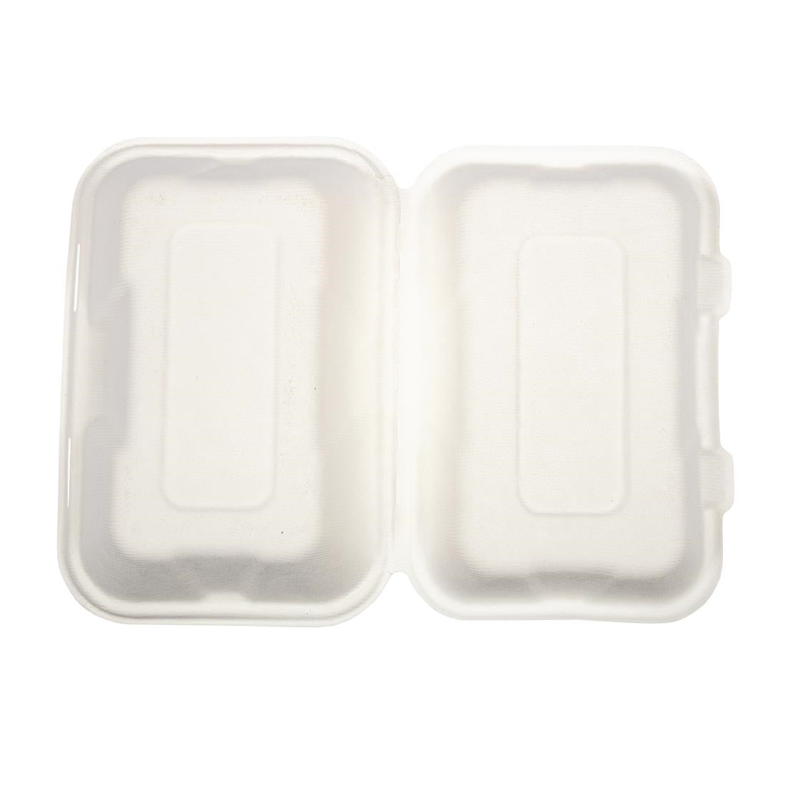 Vegware composteerbare bagasse voedseldozen met scharnierdeksel 22,8cm (200 stuks)