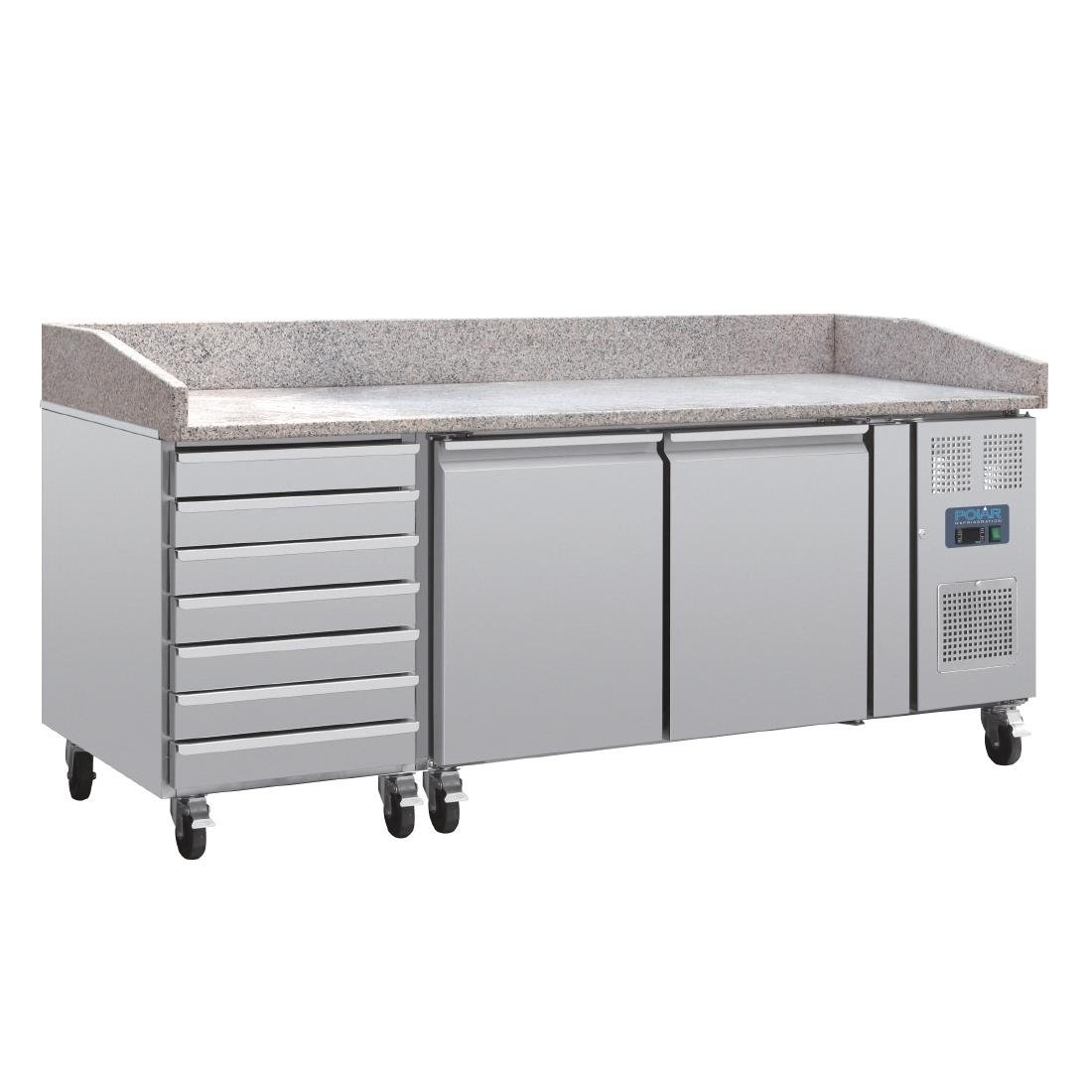Polar U-Serie Dubbele Deur Pizzacounter met Granieten Blad en Deegladen 290Ltr