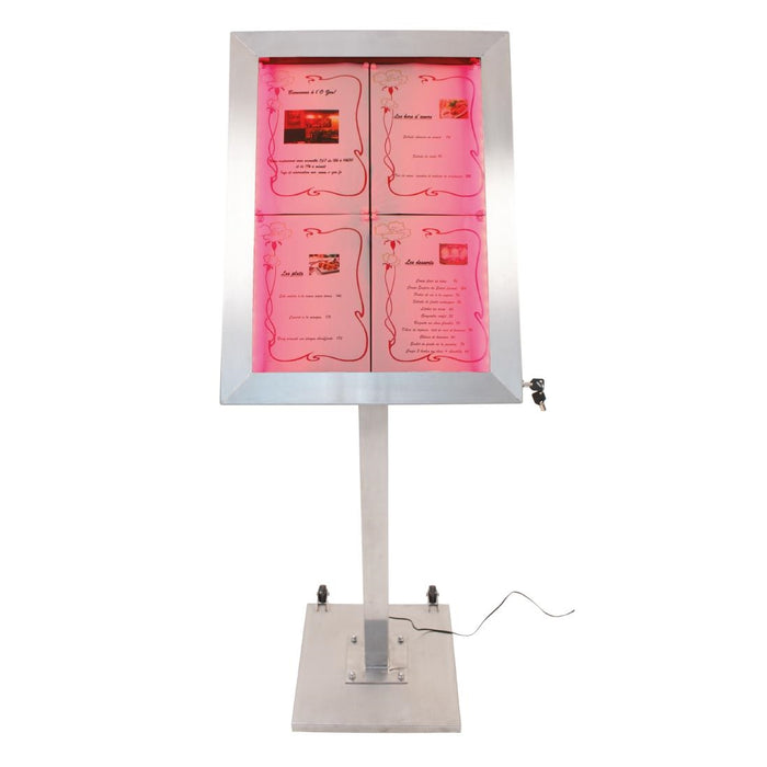 Securit RVS Gekleurd LED 4XA4 display met paal en voet