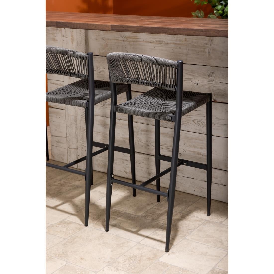 Bolero Eden PE gevlochten rattan outdoor barkrukken antraciet (2 stuks)