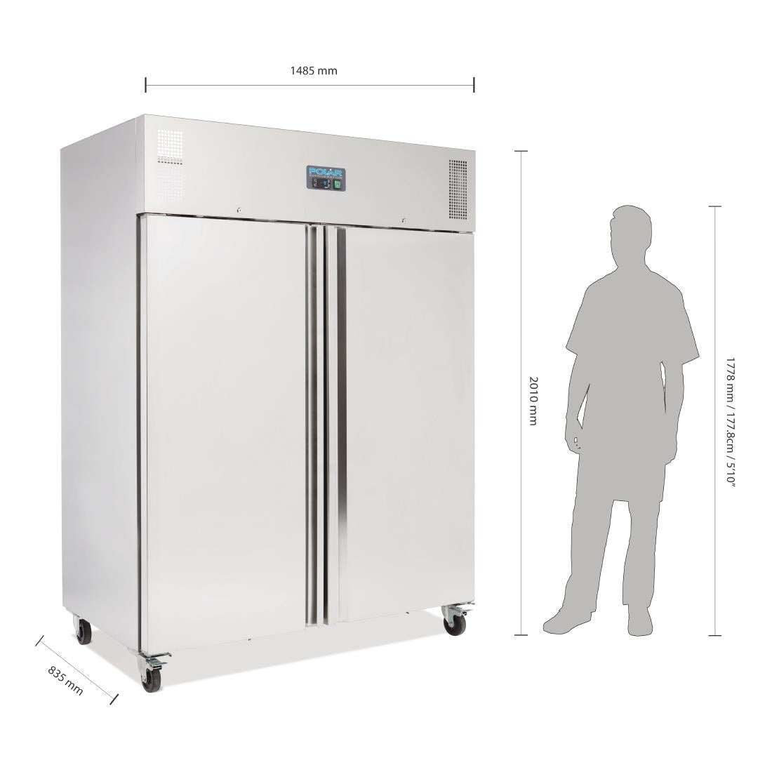 Polar u-serie staande dubbele deur vriezer 1300ltr