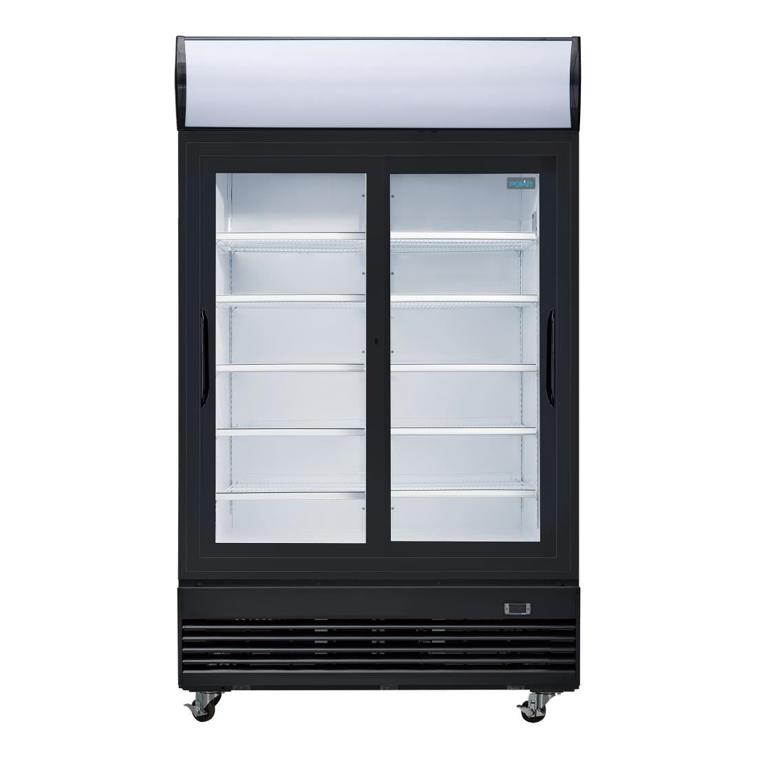 Polar G-Series Rechtopstaande Schuifdeur Displaykoeling met Lichtbak 950Ltr Zwart