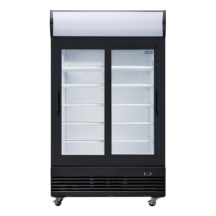 Polar G-Series Rechtopstaande Schuifdeur Displaykoeling met Lichtbak 950Ltr Zwart