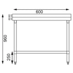 Vogue RVS werktafel met achteropstand 90x60x60cm