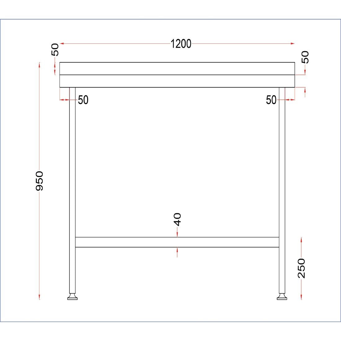 Holmes roestvrijstalen wandtafel met opstand 1200 mm