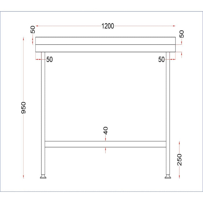 Holmes roestvrijstalen wandtafel met opstand 1200 mm
