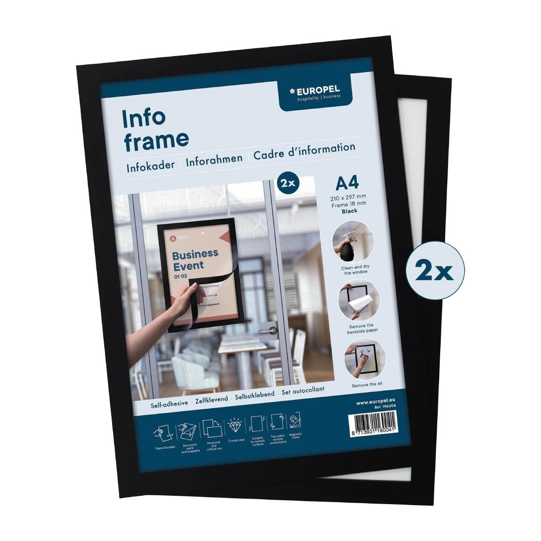 Europel Infokader / Zelfklevende Set Van 2 Stuks A4 Zwart