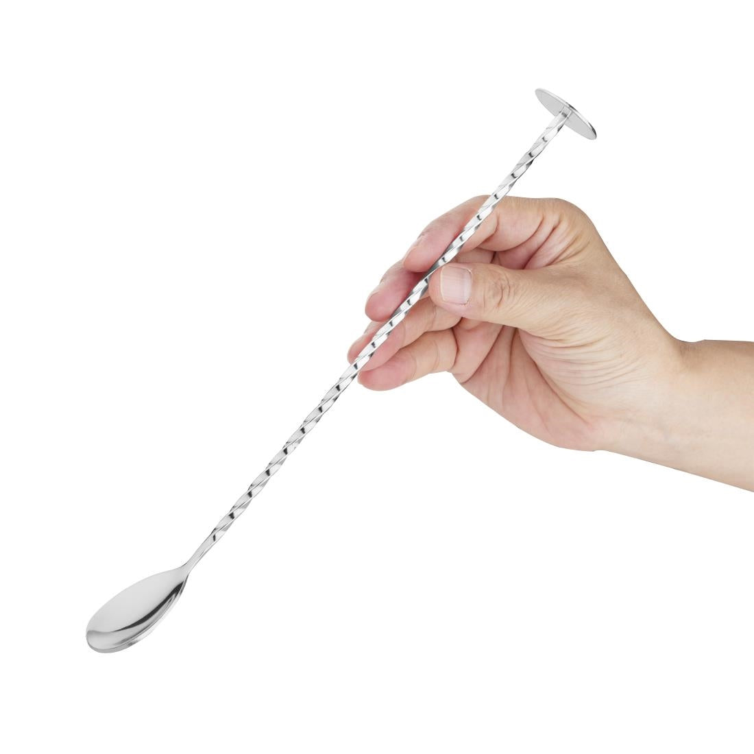 Olympia RVS gedraaide cocktaillepel met stamper 27cm