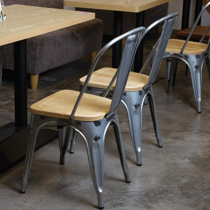 Bolero Bistro gegalvaniseerd stalen stoelen met houten zitting (4 stuks)