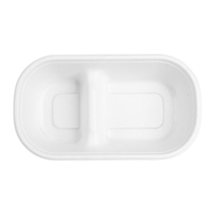 Fiesta Composteerbare Bagasse Ovale 2-Vak Container 900ml (Pak Van 100)